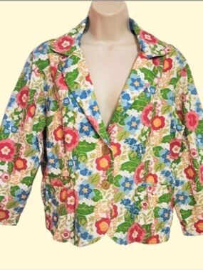New Identity Green Floral Blazer Button Front X Large